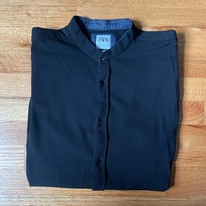 Zara collarless Button Down Polo Large